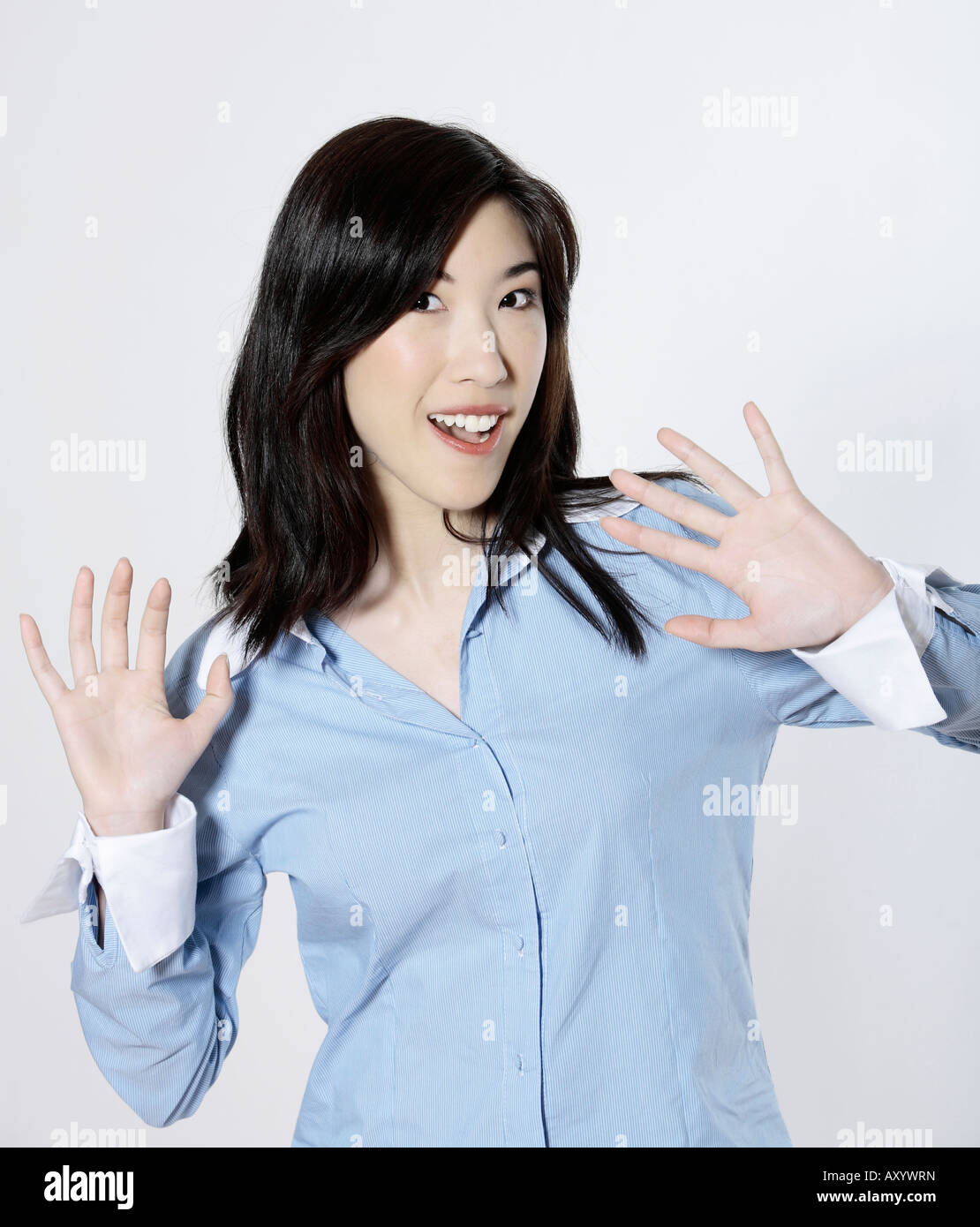 studio shot isolated portrait of a young cute smiling asian woman Stock ...
