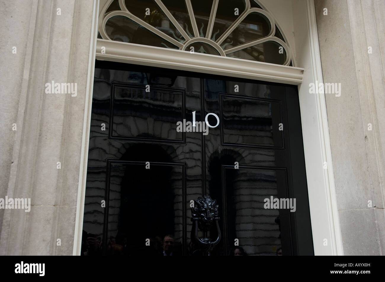 The famous door to the residence and office of the UK Prime Minister on Downing St near Houses of Parliament Stock Photo
