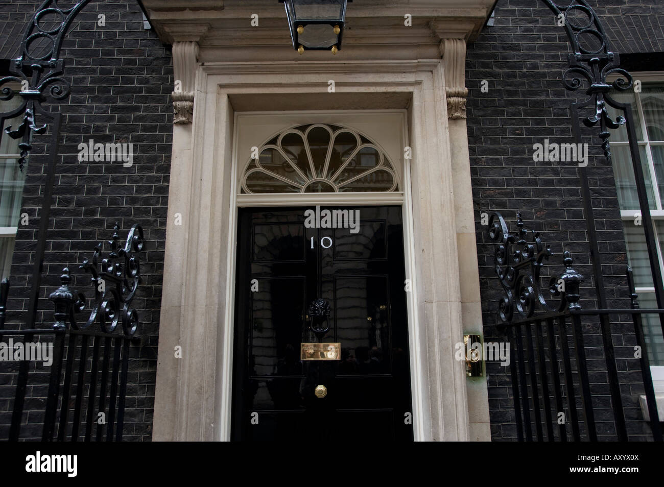 The famous door to the residence and office of the UK Prime Minister on Downing St near Houses of Parliament Stock Photo