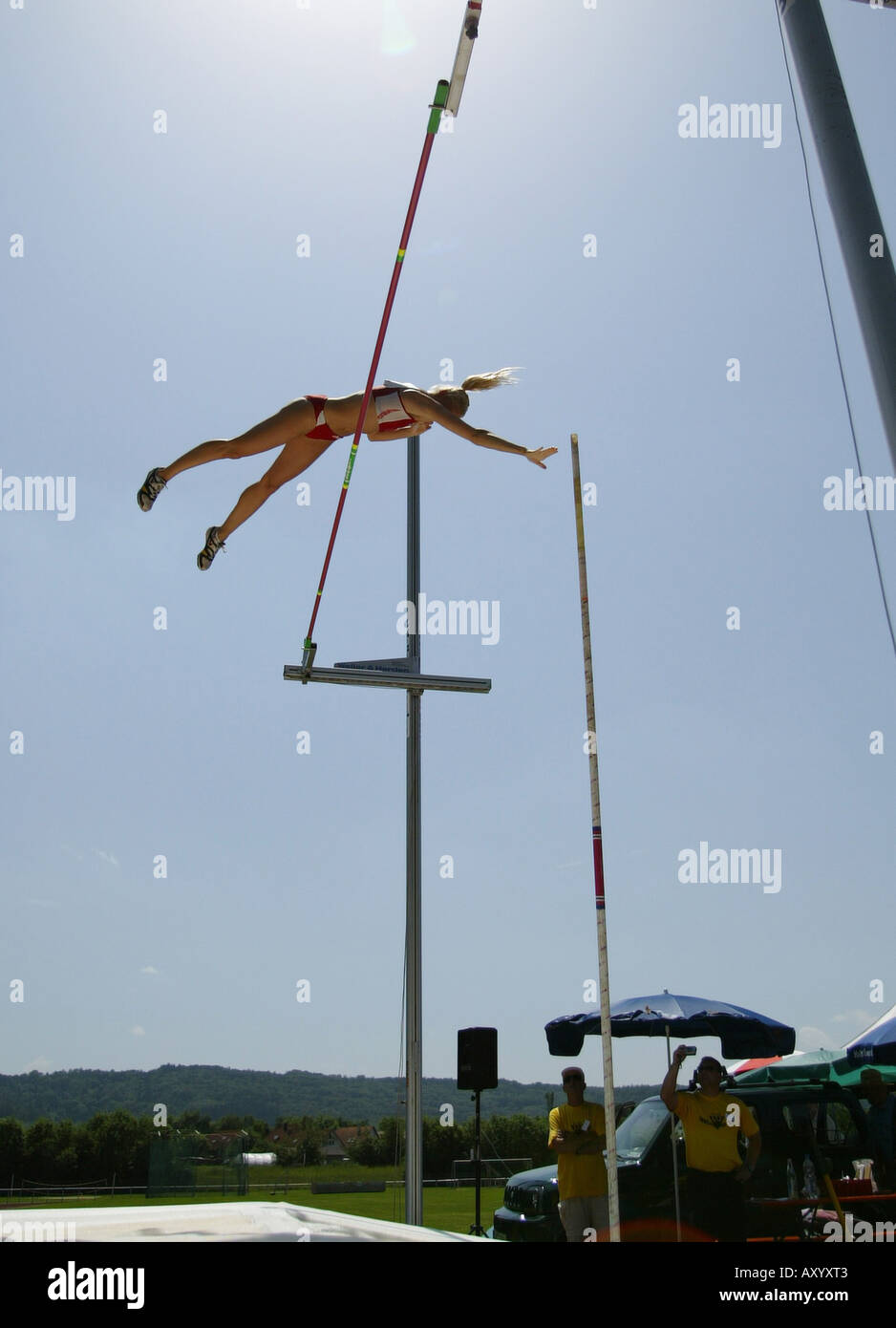 motionsequence pole vault, athlete jumping over the bar Stock Photo Alamy