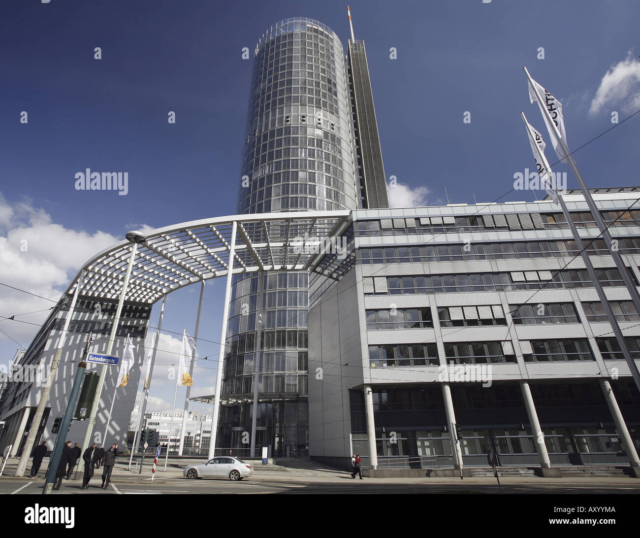 View on the RWE-head office, Germany, North Rhine-Westphalia, Ruhr Area, Essen, Stock Photo
