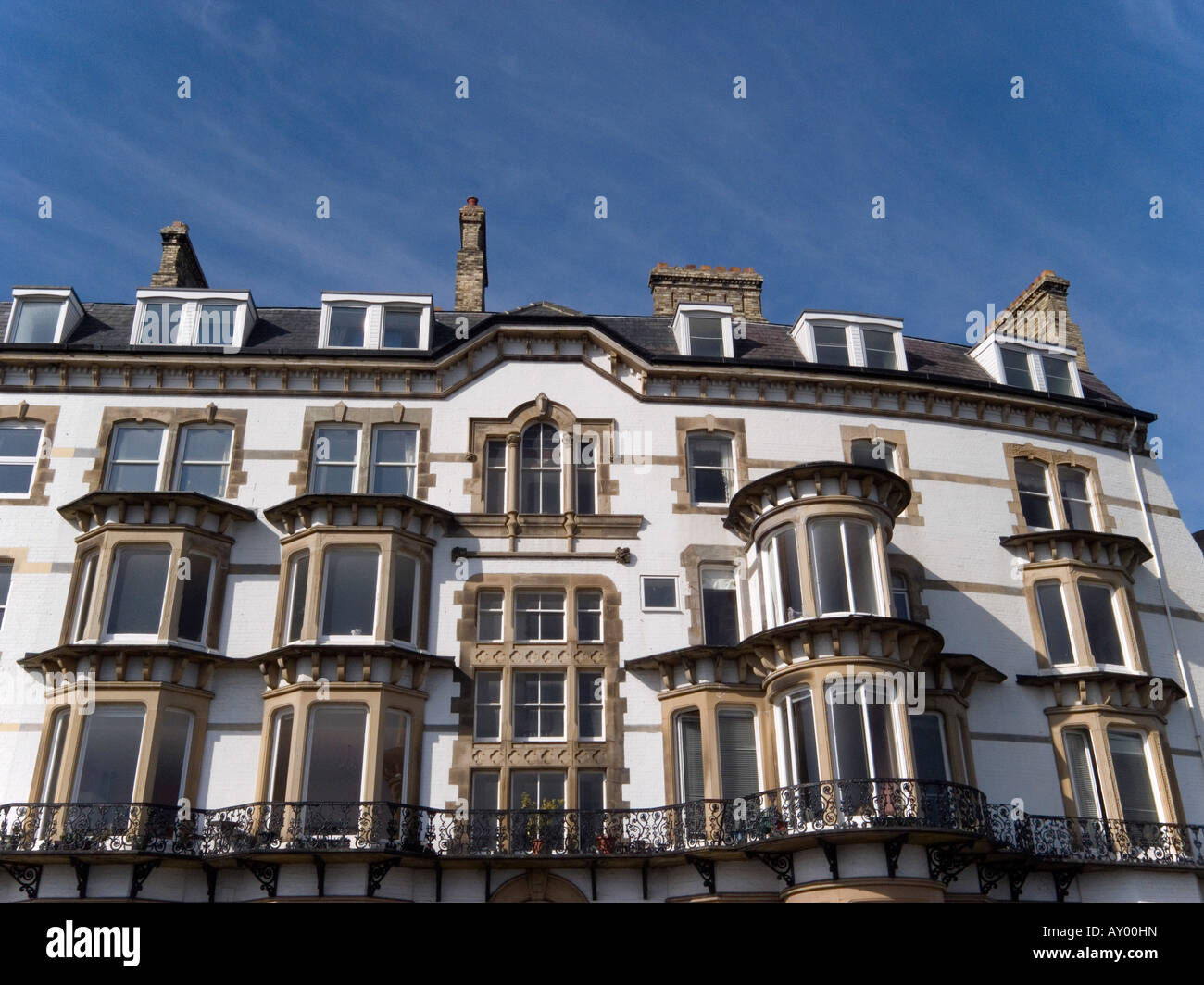 Upper floors of a handsome Victorian apartment building in Saltburn