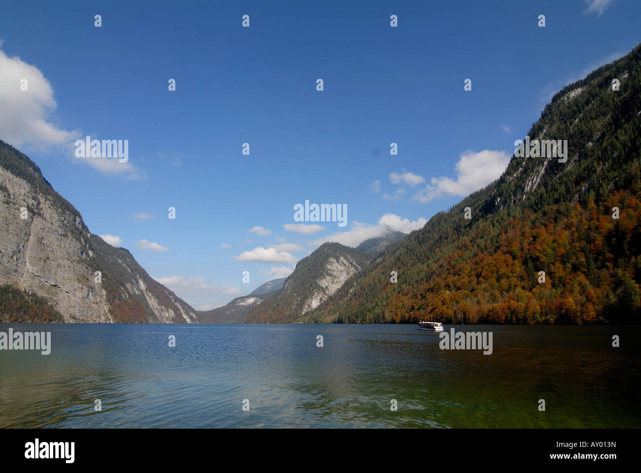The very famous Königssee in the background the Watzman Berchtesgadener land National park Bavaria Germany Stock Photo