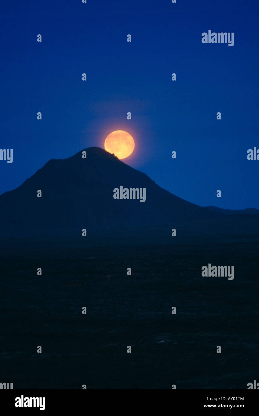 Full moon over Mount Hekla Iceland Stock Photo Alamy