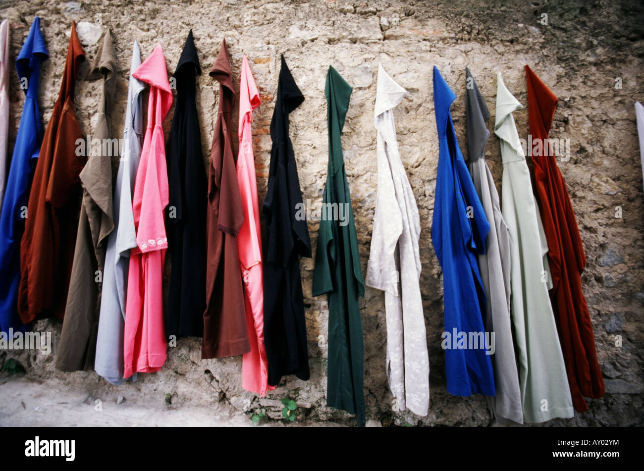 Traditional Moroccan dress jeleba for sale on the street in Chefchaouen Stock Photo