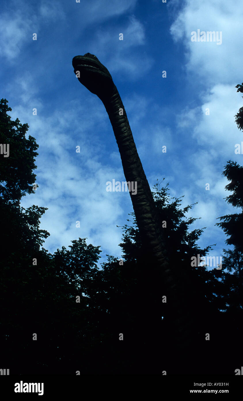 Low Angle Shot Of Lifesize Model Of Dinosaur At Dinosaur Adventure Park In Norfolk Stock Photo