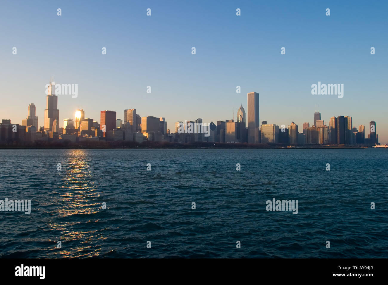 The skyline of Chicago, seen from the Adler Planetarium. Stock Photo