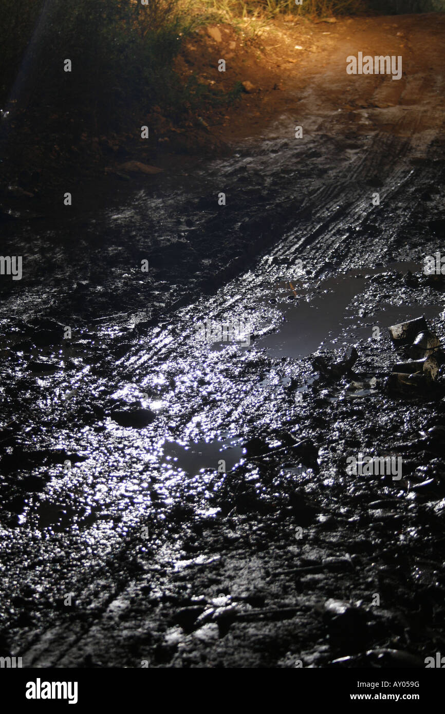 tyre tracks in mud at night Stock Photo Alamy