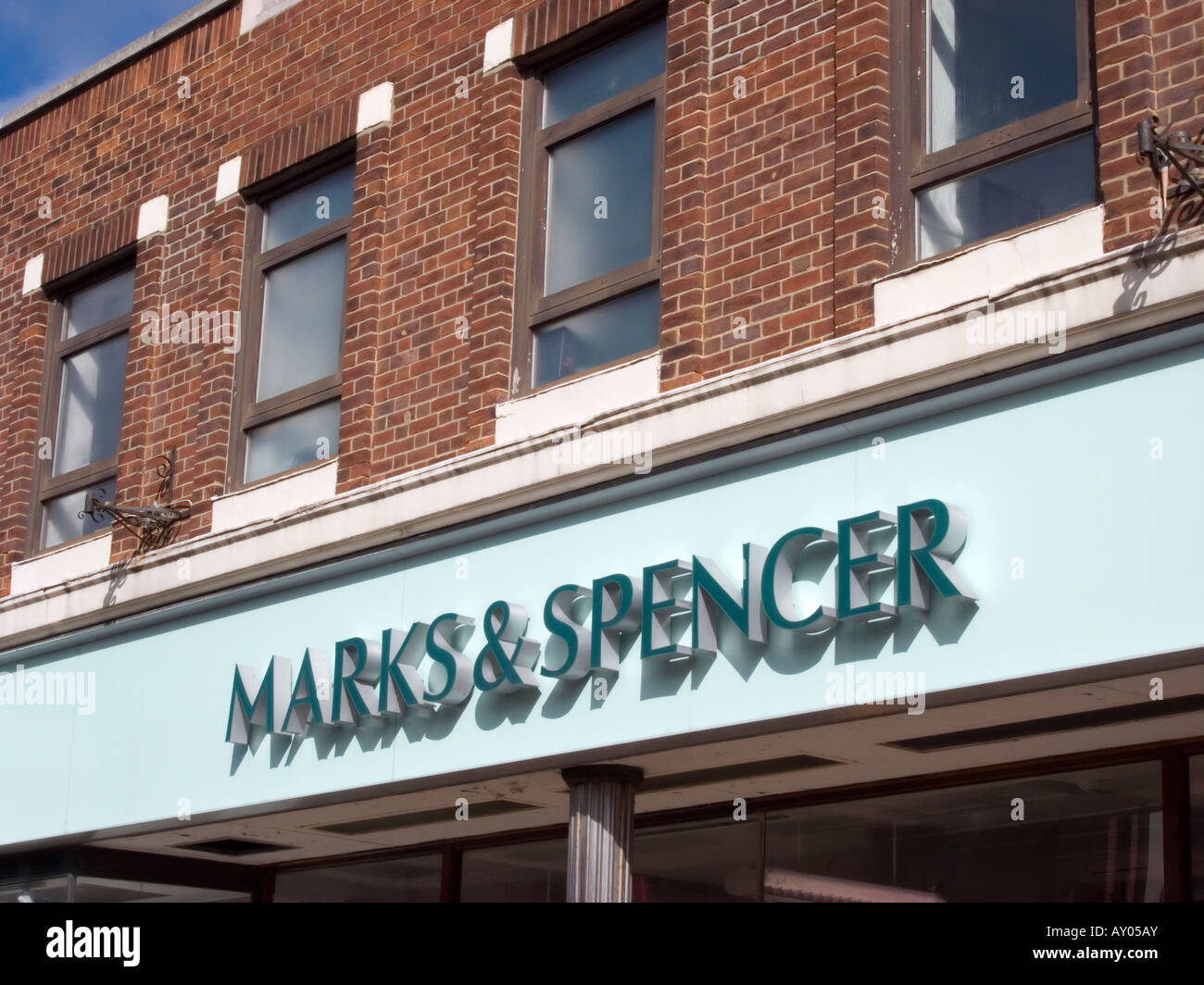 Marks and Spencers store sign High Street in Redcar Cleveland England UK Stock Photo