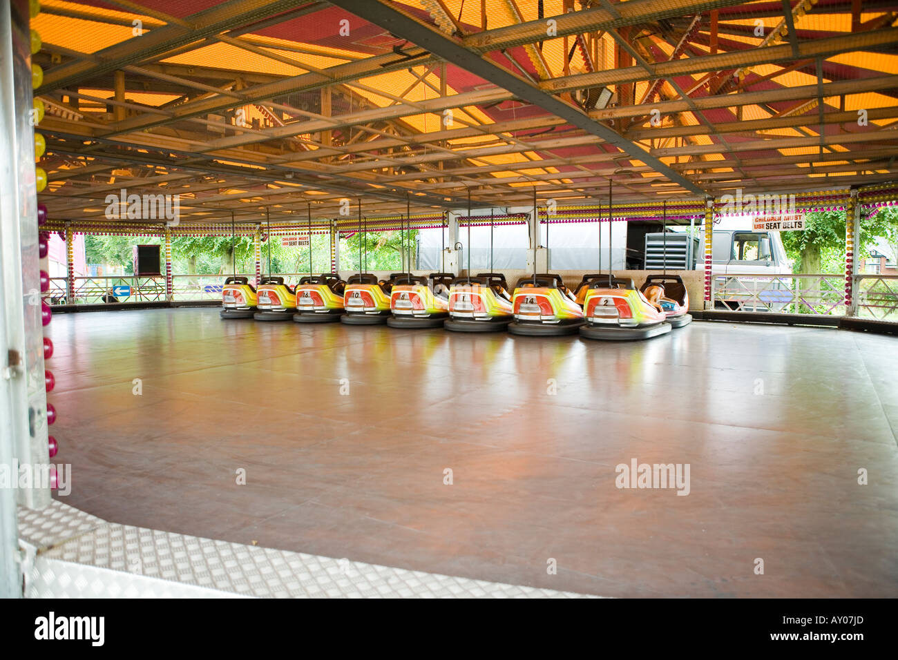 Neat line of Bumper car ride in Saffron Walden fairground in England Stock Photo Alamy