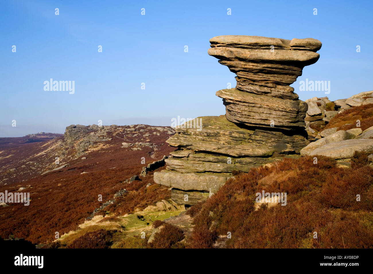 The Salt Cellar on Derwent Edge in Derbyshire on a sunny winters day