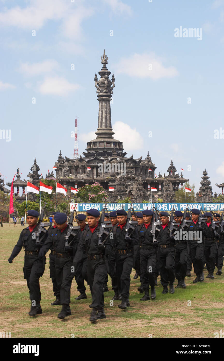 Soldiers Marching On Independence Day, Denpasar Stock Photo
