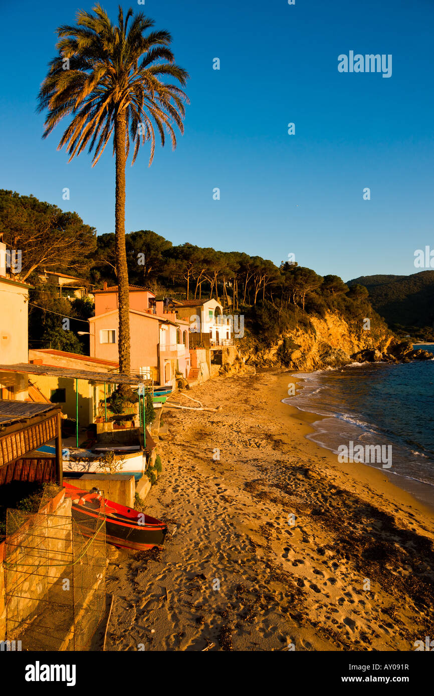 Sunset in Forno Bech in the bay of Biodola Isle of Elba Livorno Italy Stock Photo