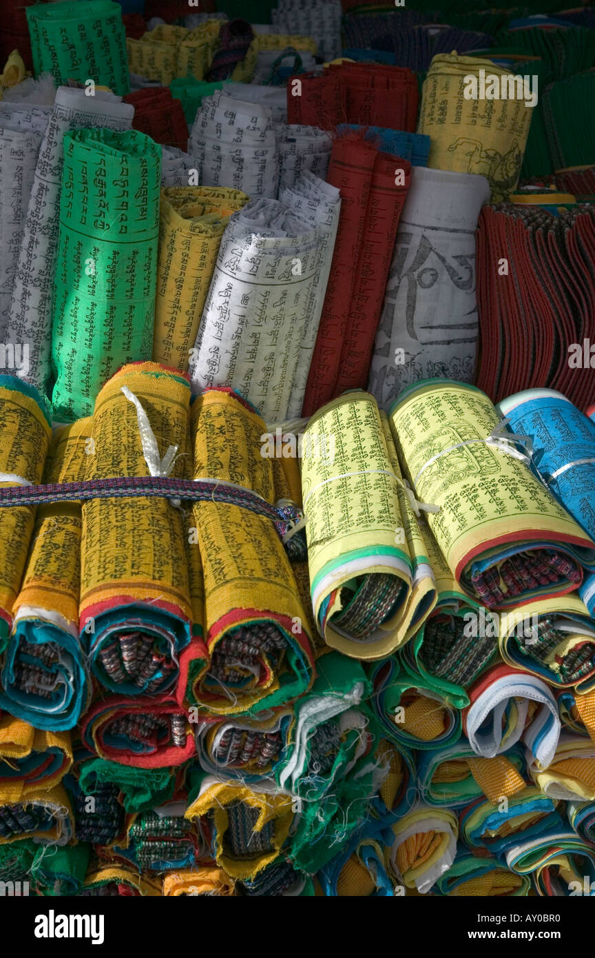 Buddhist prayer flags for sale in Barkhor Square, Lhasa, Tibet
