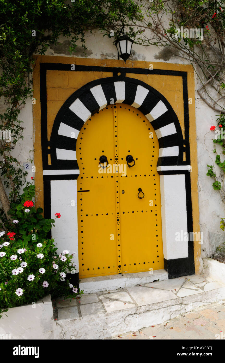 Yellow Door, Sidi Bou Said, Tunisia Stock Photo