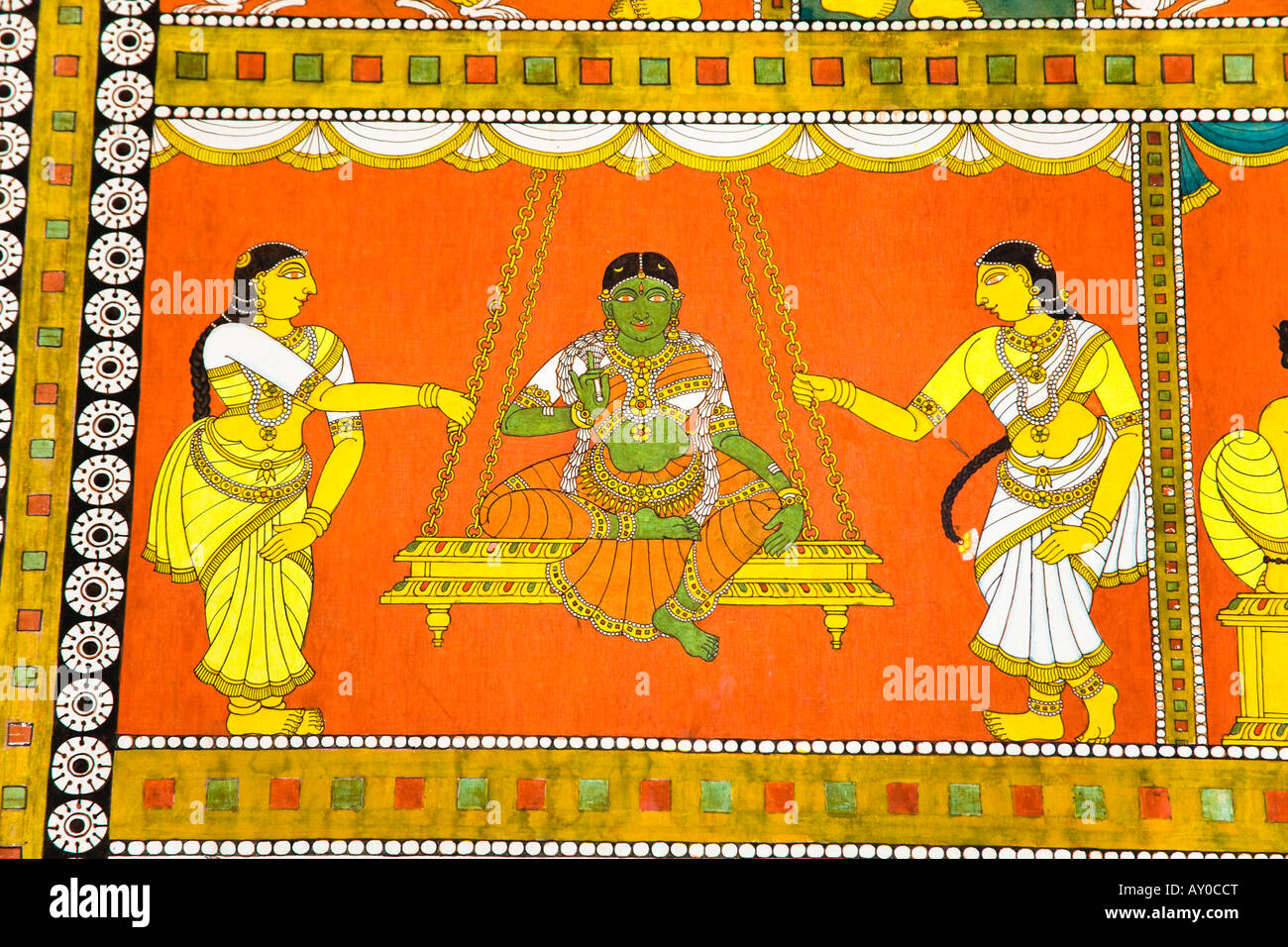 Colourful painting on a wall, Meenakshi Temple, Madurai, Tamil Nadu