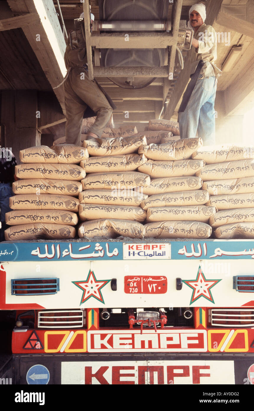 cement bags loaded onto a truck at a cement factory outside cairo egypt