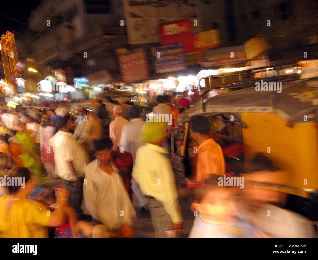 Street scene at night in Amritsar, Punjab, India Stock Photo