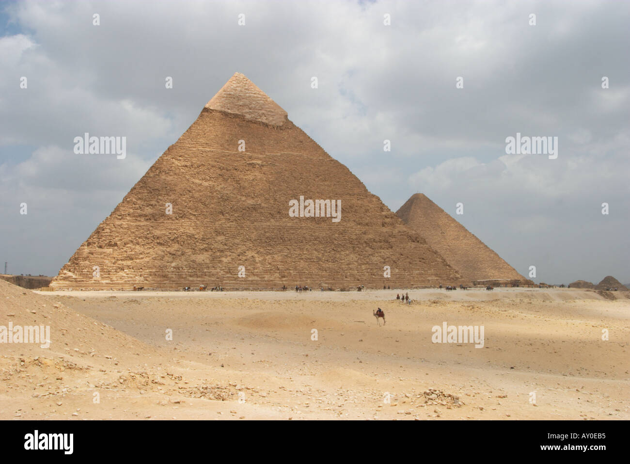 The Pyramid of Khafre Chephren Giza Plateua Egypt In the background the Great Pyramid of Khufu Cheops can be seen Stock Photo