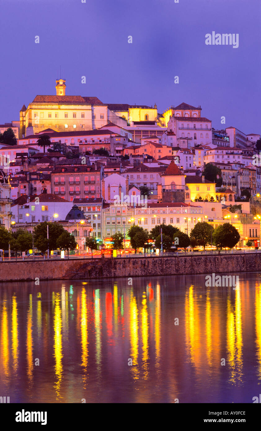 View of Coimbra by night with river Mondego Coimbra Beiras Portugal Stock Photo