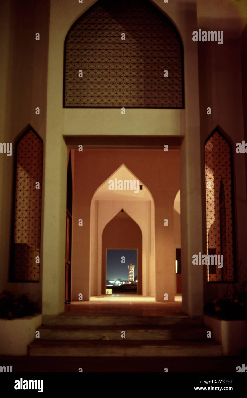 looking through the portal of an open mosque door in al khobar saudi arabia in the middle east Stock Photo