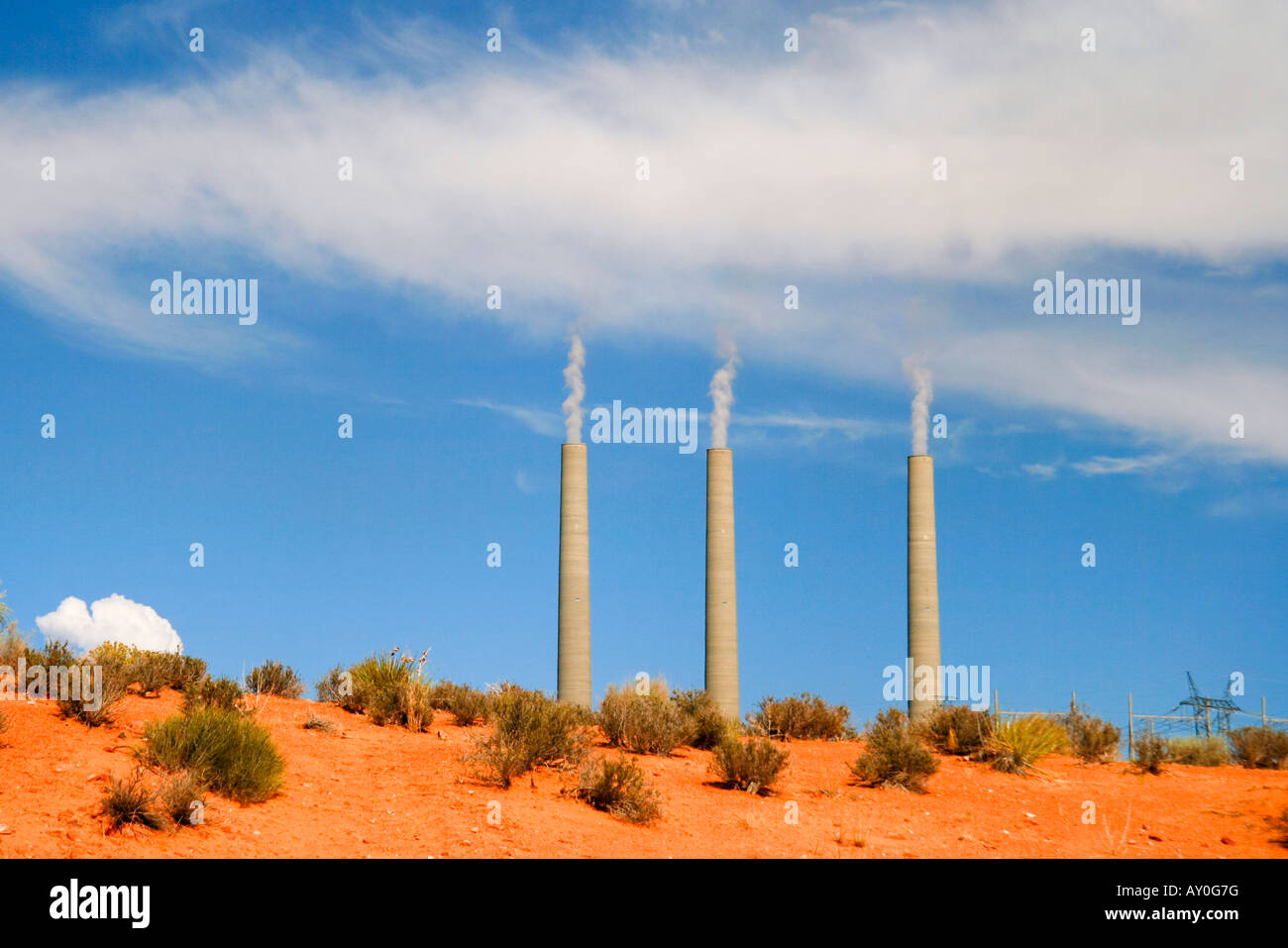 Power plant in the desert Stock Photo