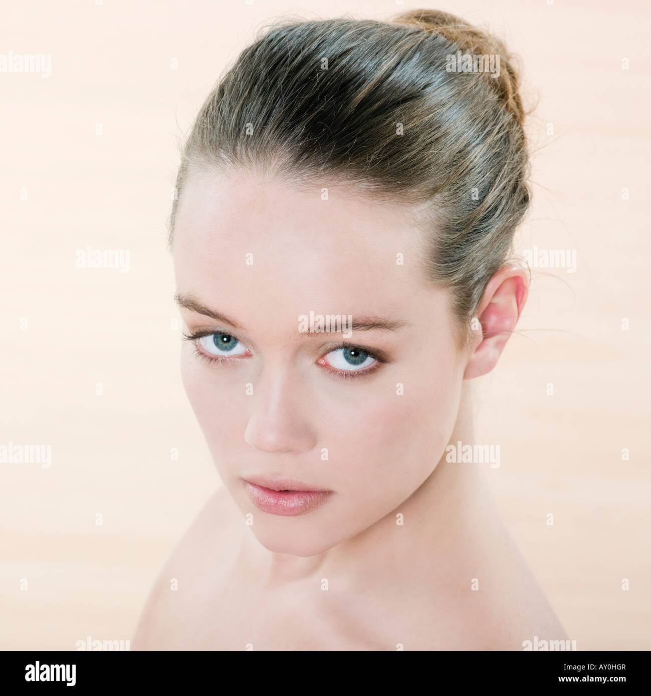 studio natural beauty portrait on isolated background of a young ...