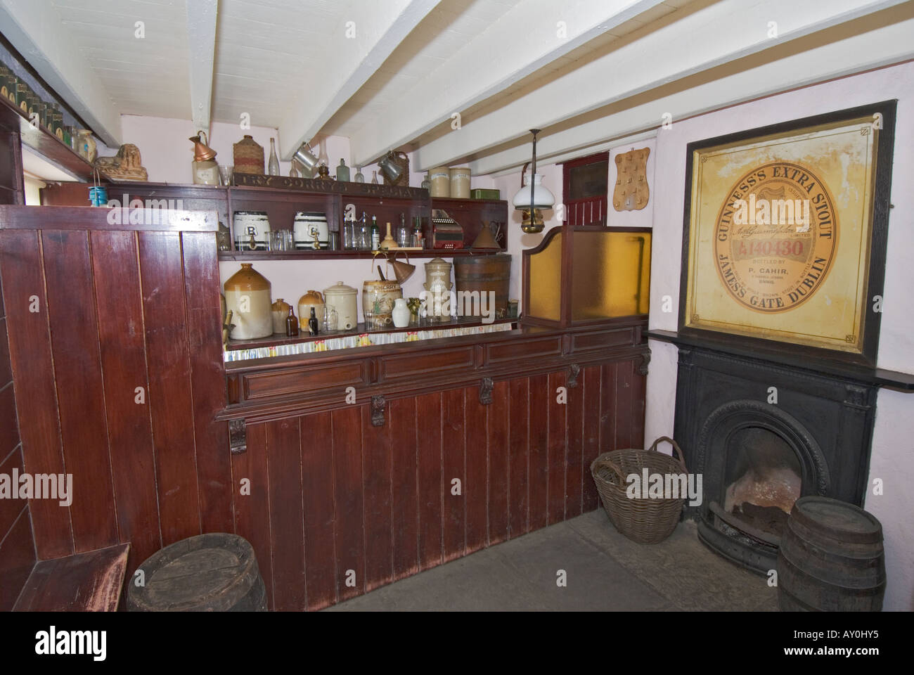 Ireland County Clare Bunratty Castle and Folk Park The Village Street pub interior replica Stock Photo