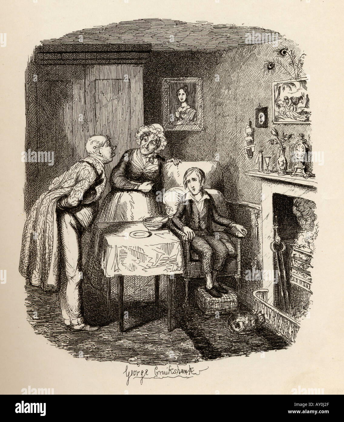 Oliver recovering from the fever. From the book The Adventures of Oliver Twist Stock Photo