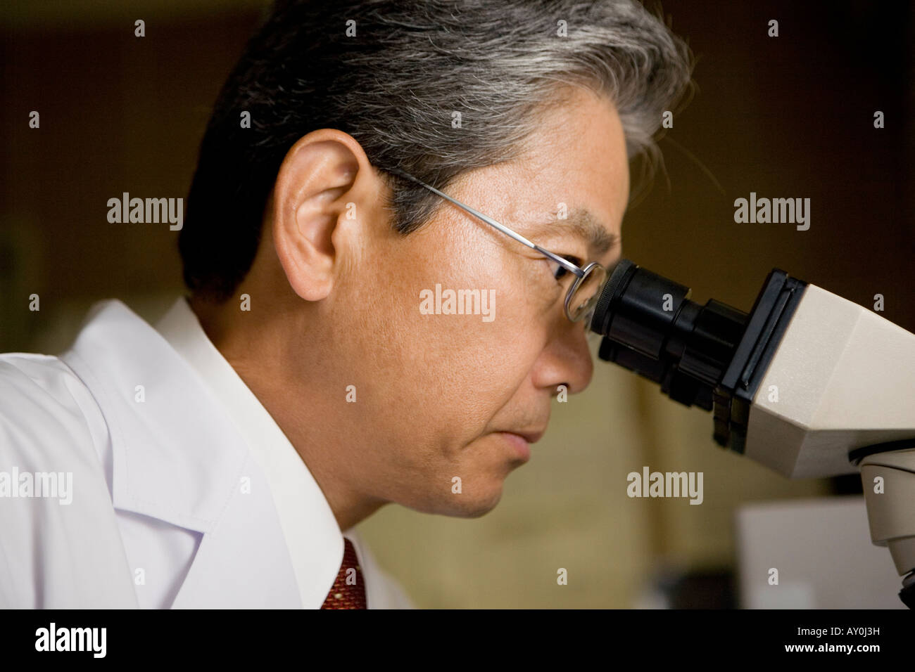 Doctor using microscope Stock Photo Alamy