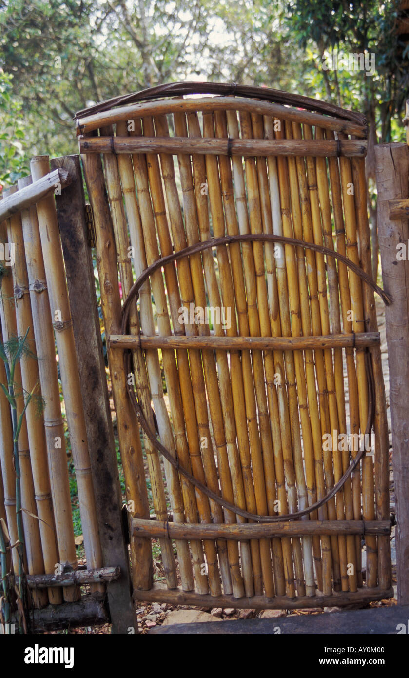 Gate made of bamboo in Coroico Bolivia Stock Photo