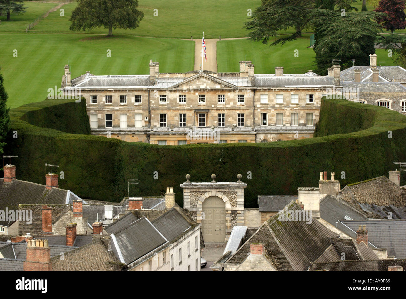 Aerial view of the Bathurst Estate with mansion house surrounded by the