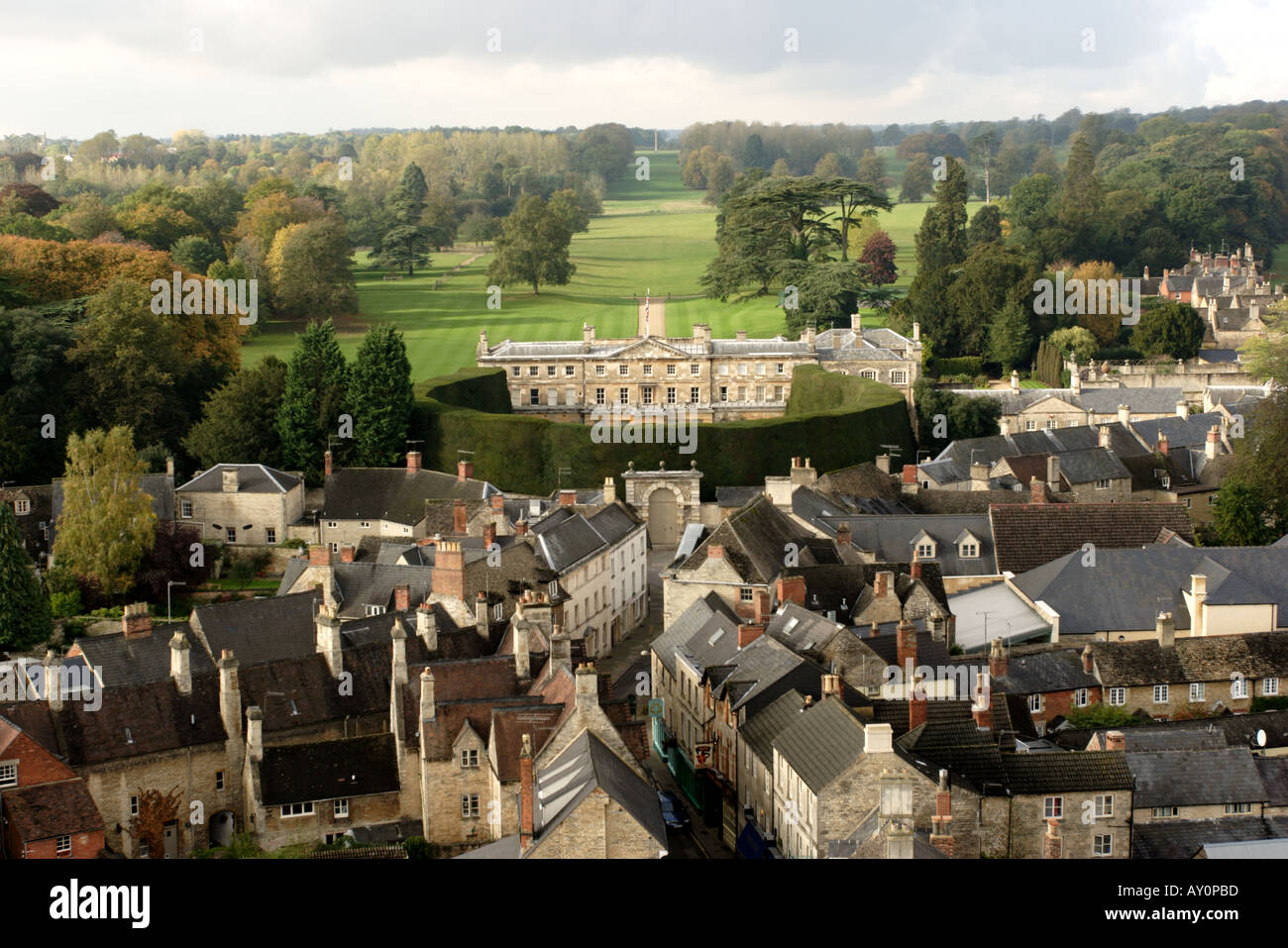 Aerial view of the Bathurst Estate with mansion house surrounded by the