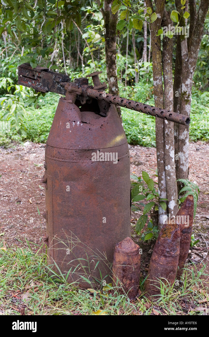 Machine gun and bombs at 'Japanese Cave', Biak West Papua, Indonesia Stock Photo