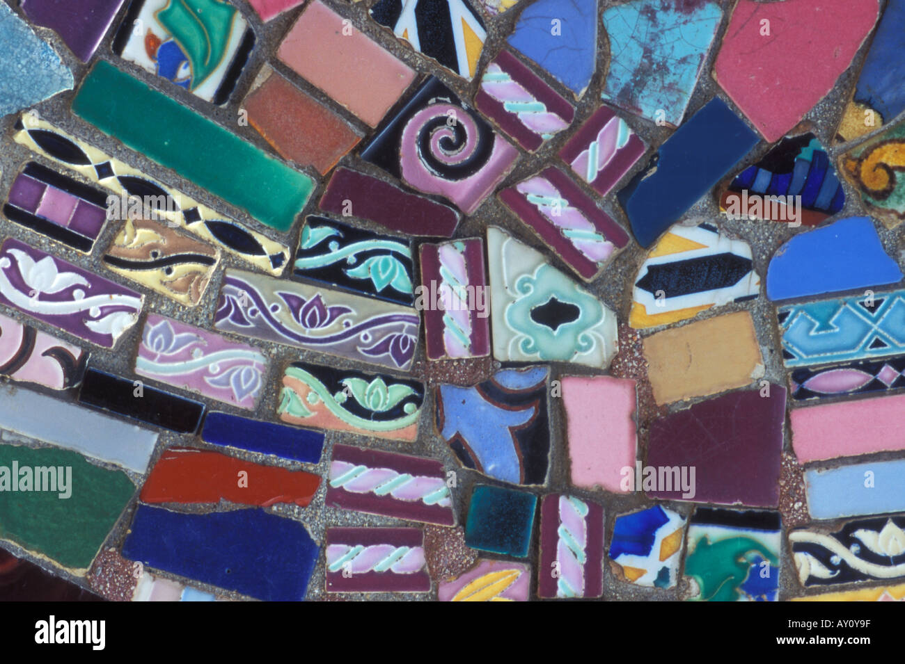 Tiles embedded into the structure of Italian immigrant Simon Rodia's Watts Towers in Watts Los Angeles County California United Stock Photo