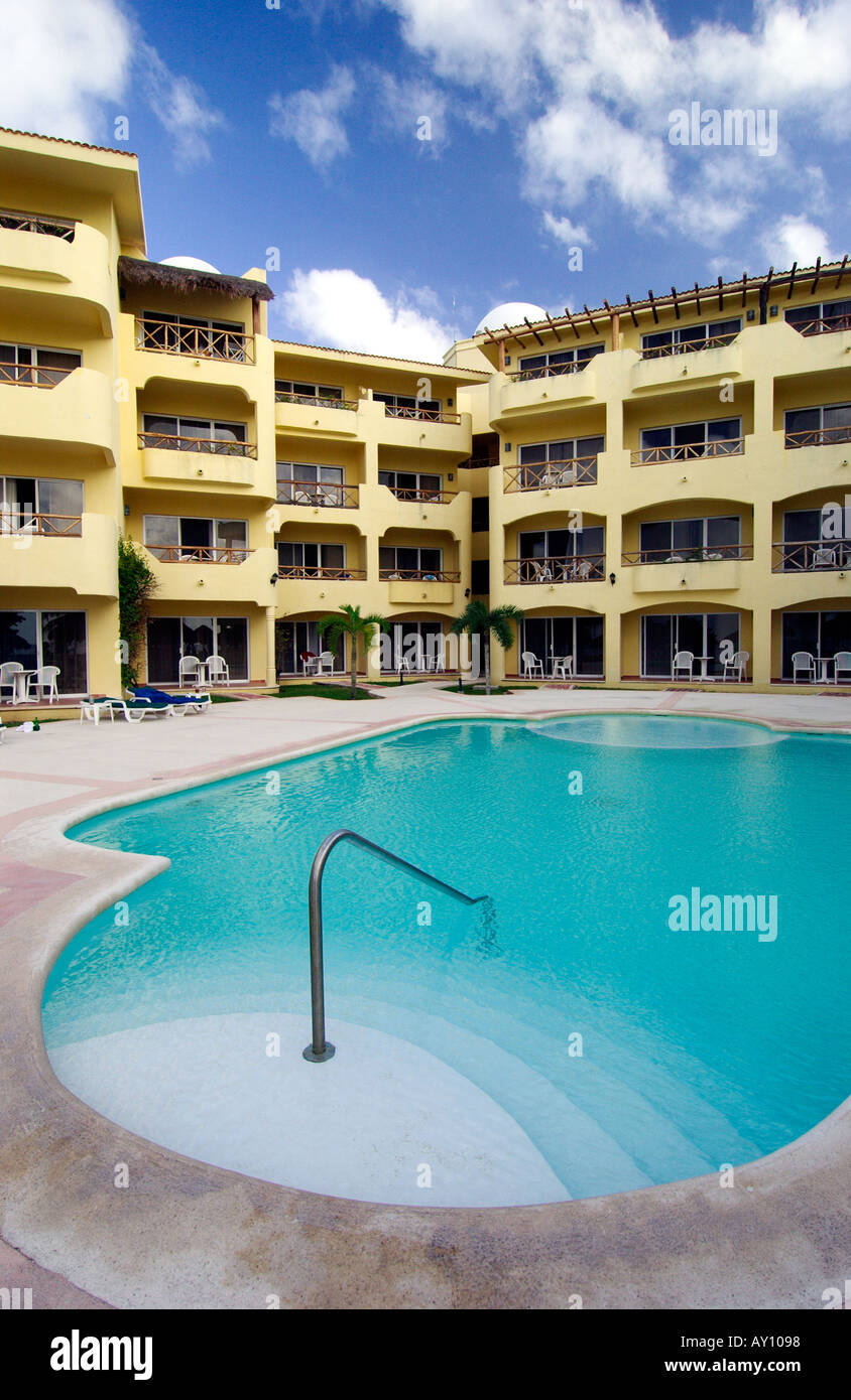 A swimming pool in the courtyard of a resort in Cozumel Mexico Stock Photo