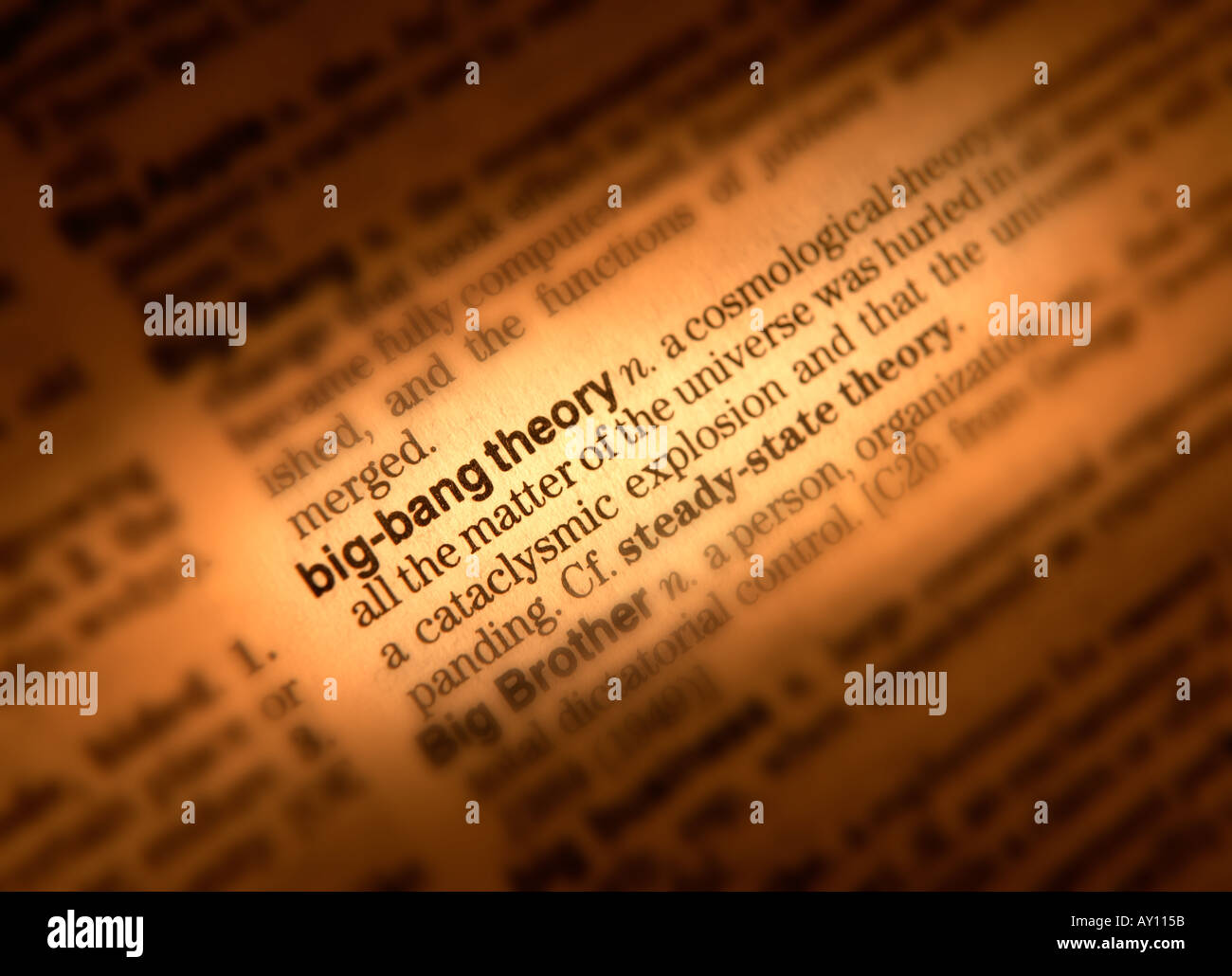 CLOSE UP OF DICTIONARY PAGE SHOWING DEFINITION OF THE WORD BIG BANG THEORY Stock Photo