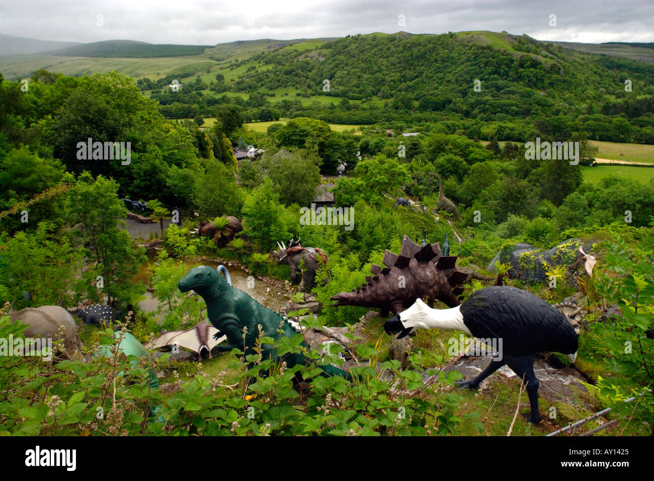 Part of the Worlds biggest dinosaur park at the Dan yr Ogof Showcaves in the Brecon Beacons Powys Wales UK GB Stock Photo