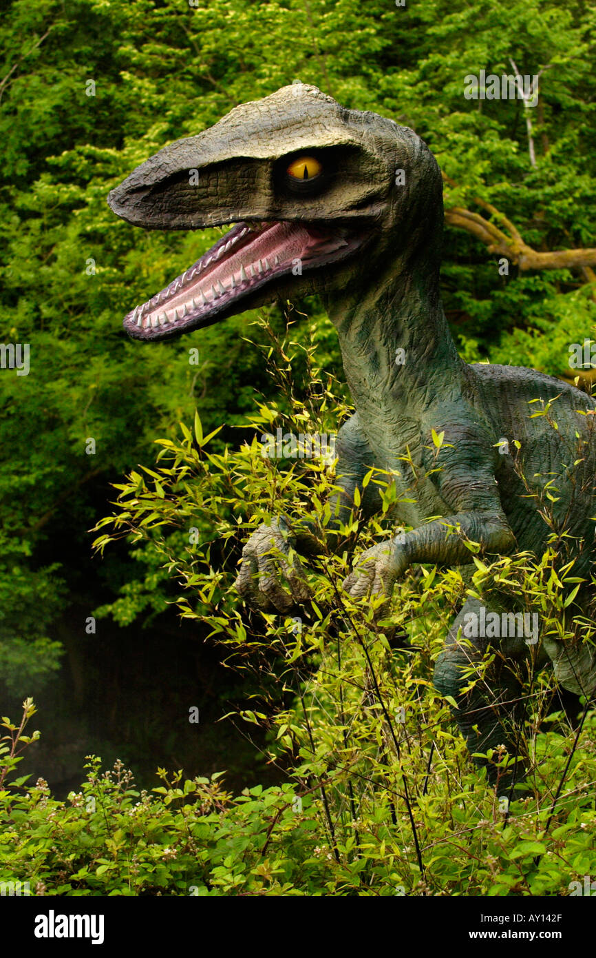 Worlds biggest dinosaur park at Dan yr Ogof Showcaves in Brecon Beacons National Park, Wales UK featuring 135 lifesize dinosaurs Stock Photo