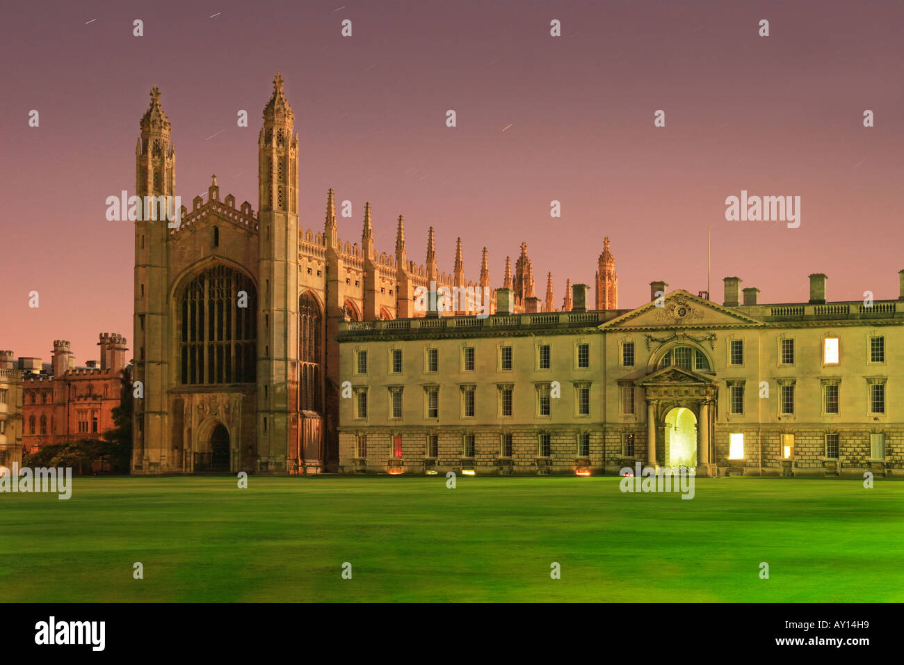 'Kings college' Cambridge university at night, Gibbs building & chapel Stock Photo