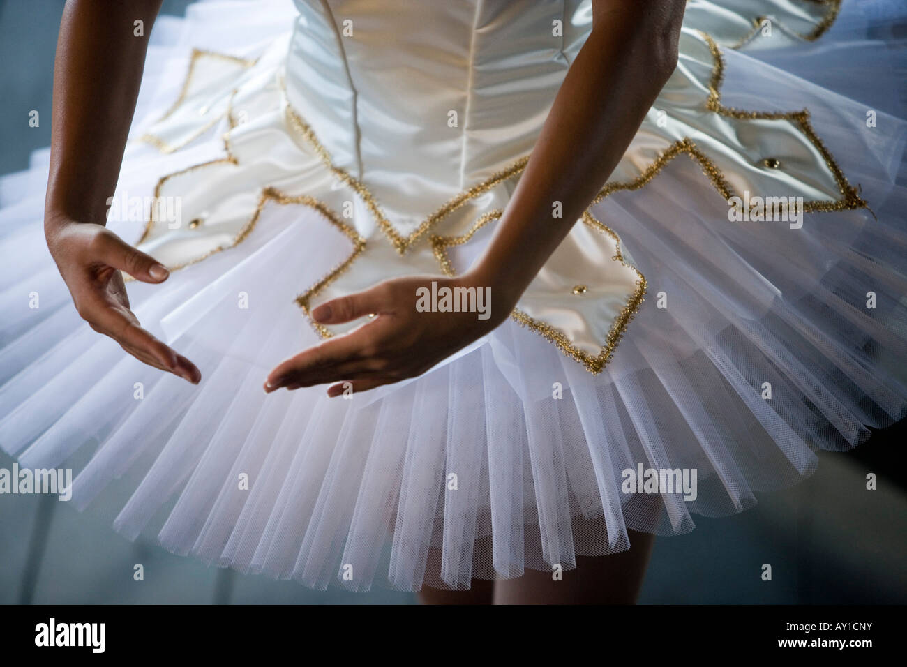 Midsection of a young woman practicing ballet dancing Stock Photo