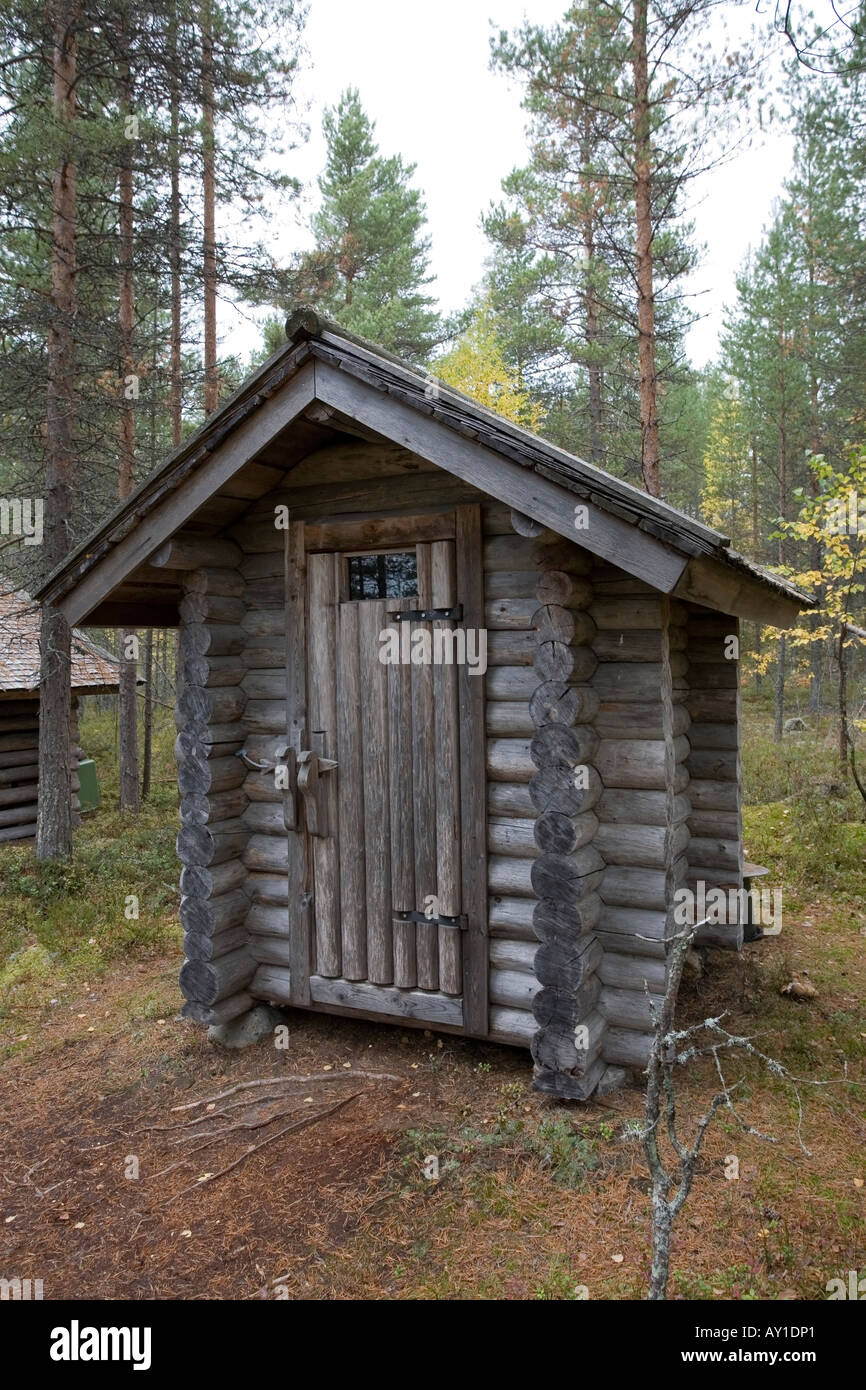 wooden outhouse in Tiilikkajärvi National park Finland Europe Stock Photo