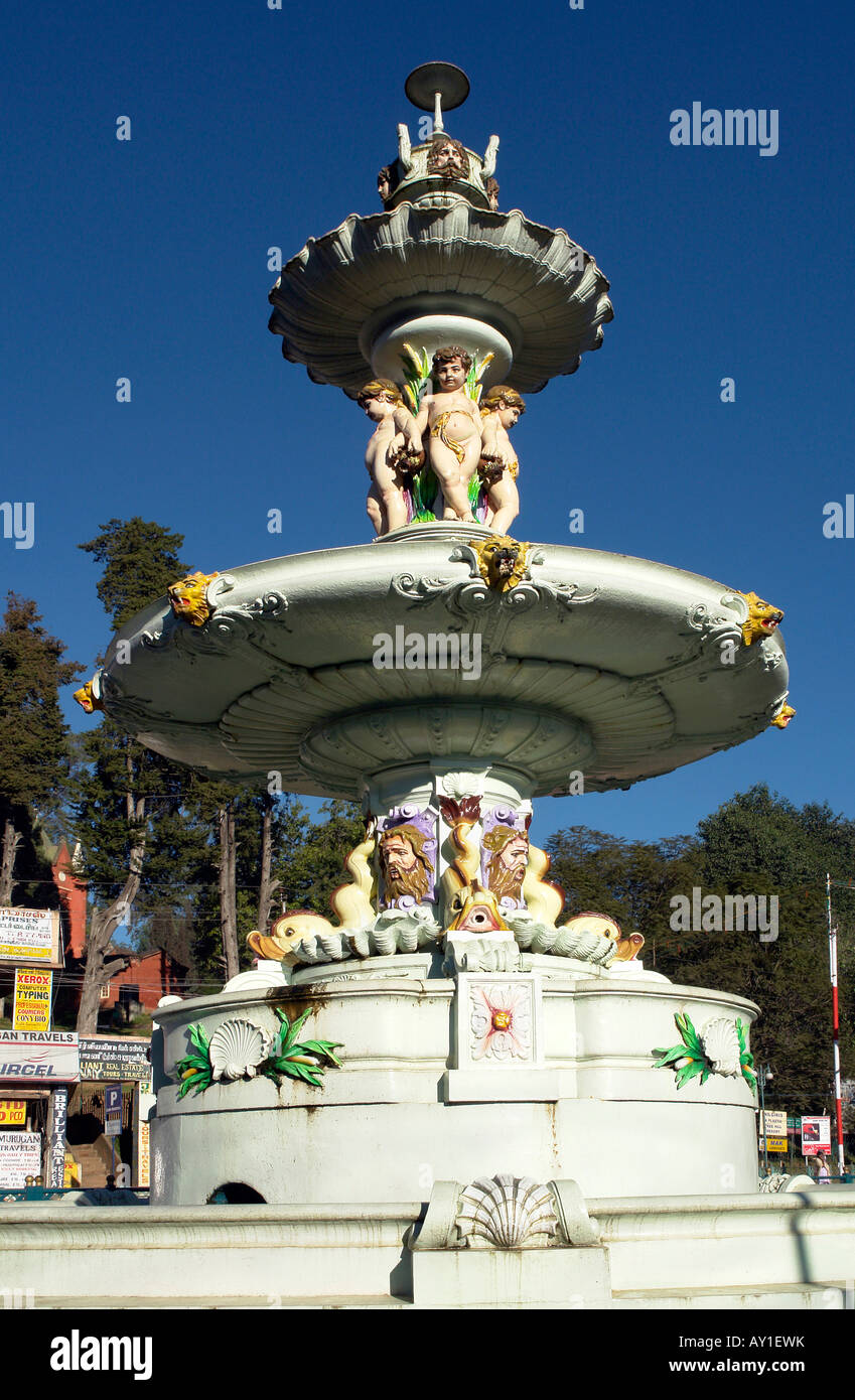 fountain and statue feature at charing cross circle in ooty Stock Photo