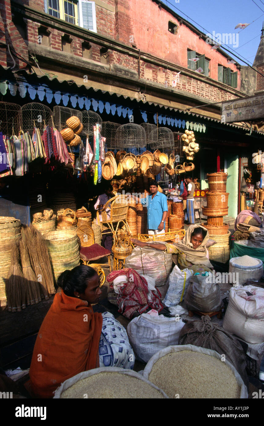 India West Bengal Calcutta basket stall near New Market Stock Photo