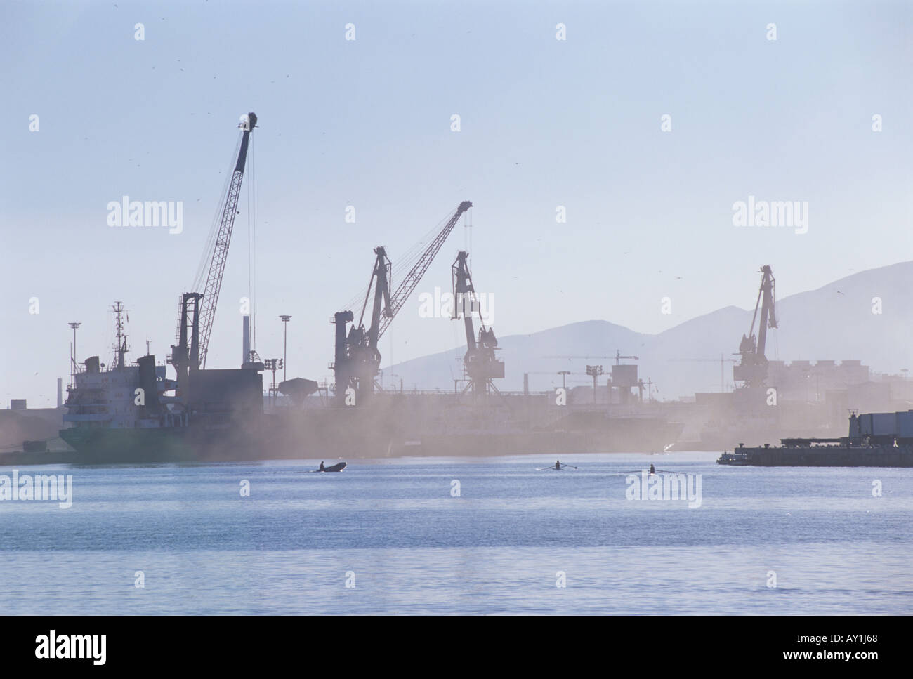 cranes in the port of Malaga Andalusia Spain Stock Photo