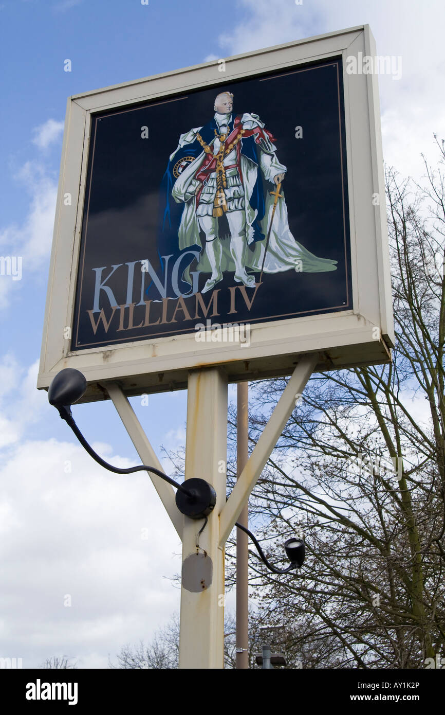 King William IV, public house sign, Chigwell, Essex, UK. Stock Photo