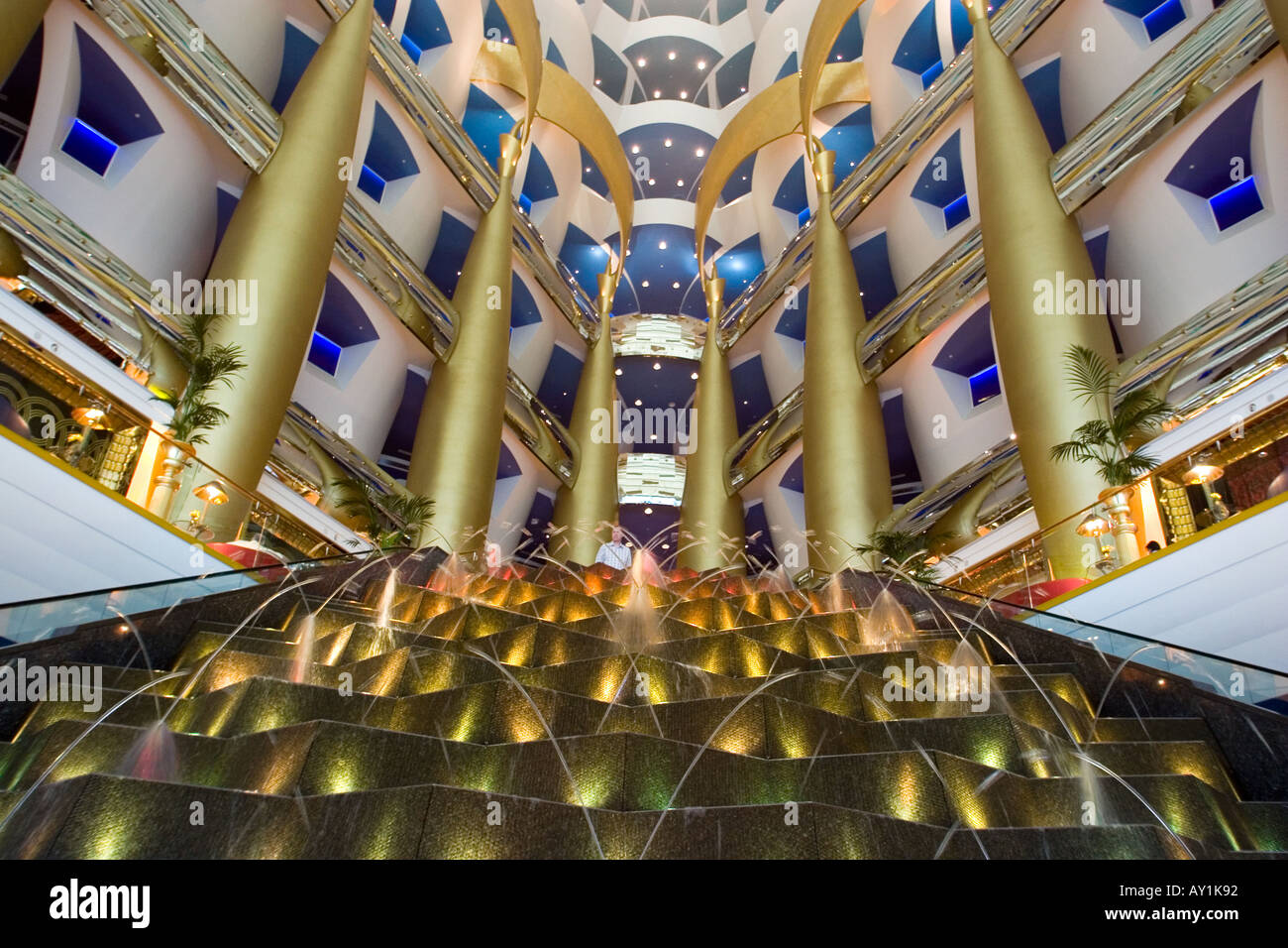 Burj Al Arab hotel view from the lobby area up to the suits levels Dubai United Arab Emirates Stock Photo