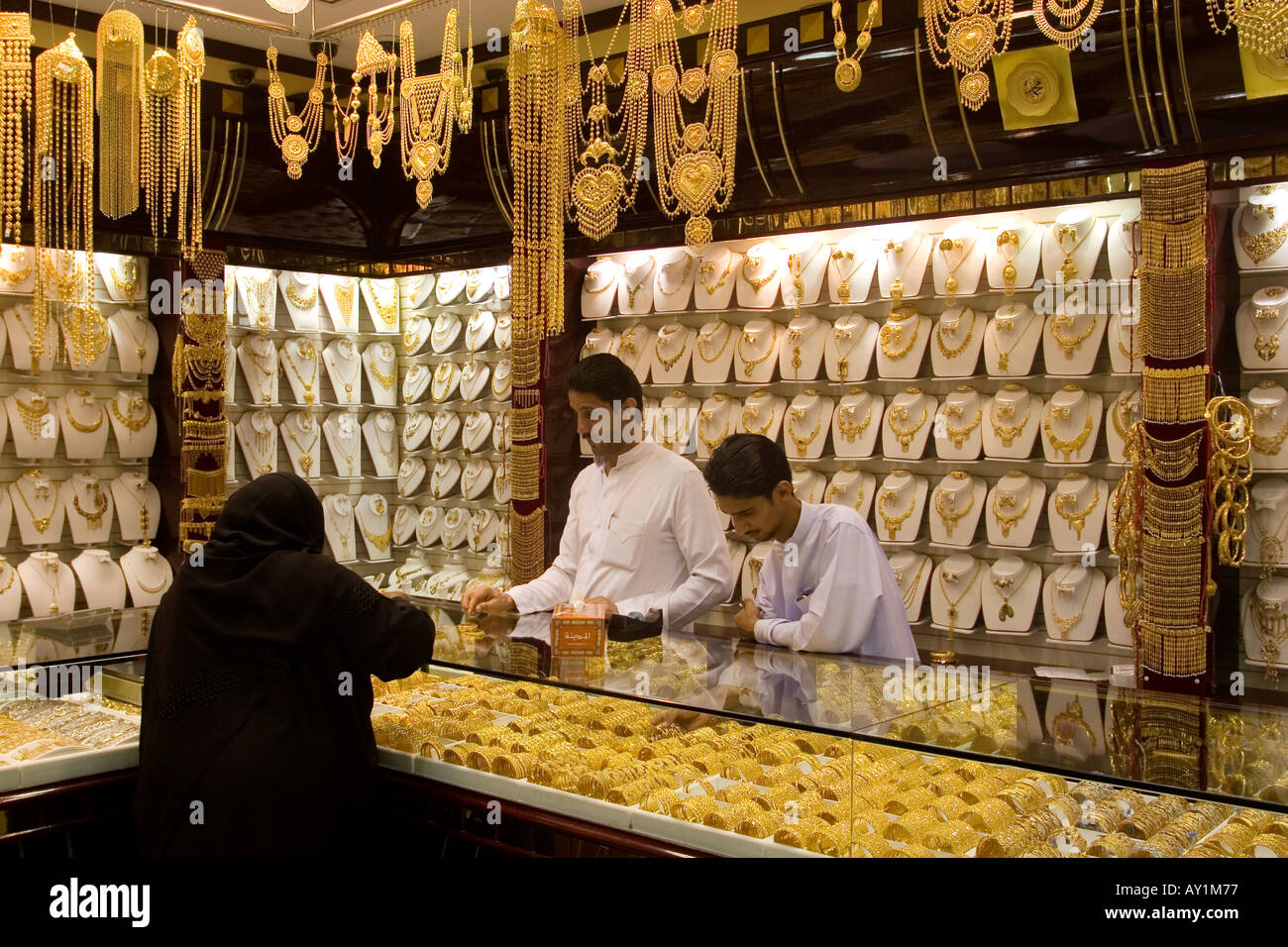 Gold shop at Dubai Gold Souq Deira Dubai United Arab Emirates Stock ...