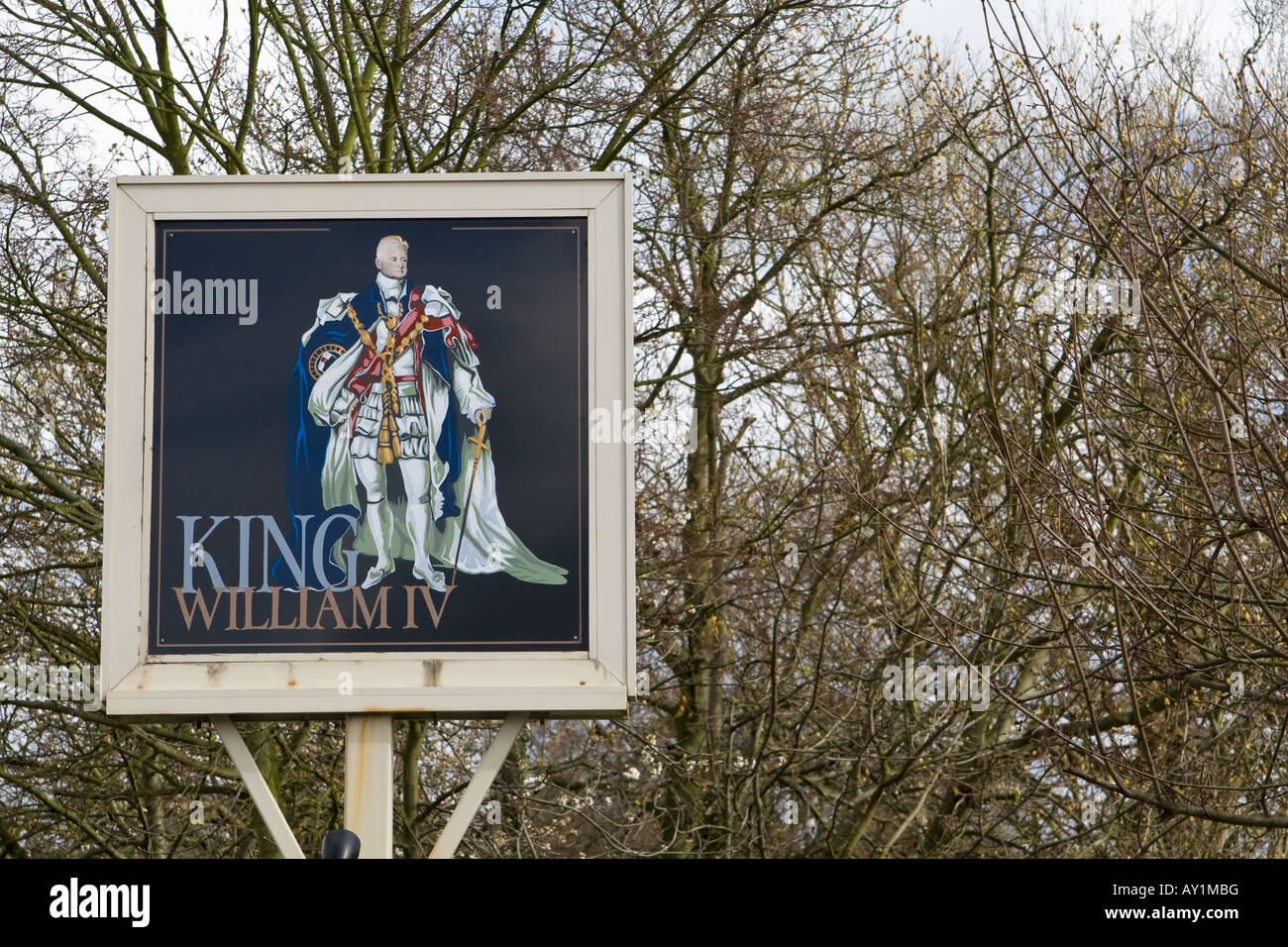 King William IV, public house sign, Chigwell, Essex, UK. Stock Photo