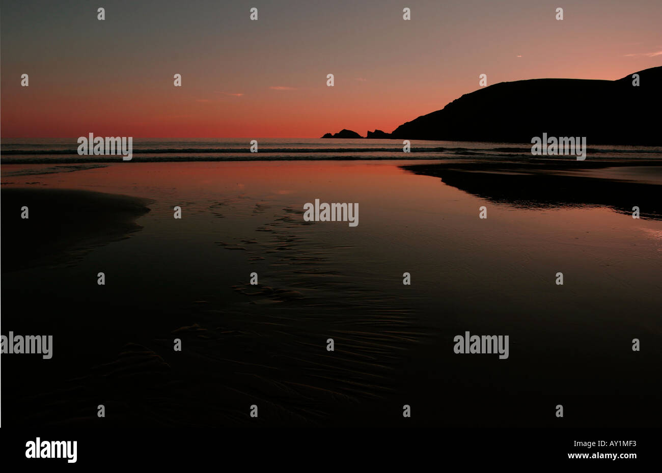 Newgale beach at sunset Stock Photo